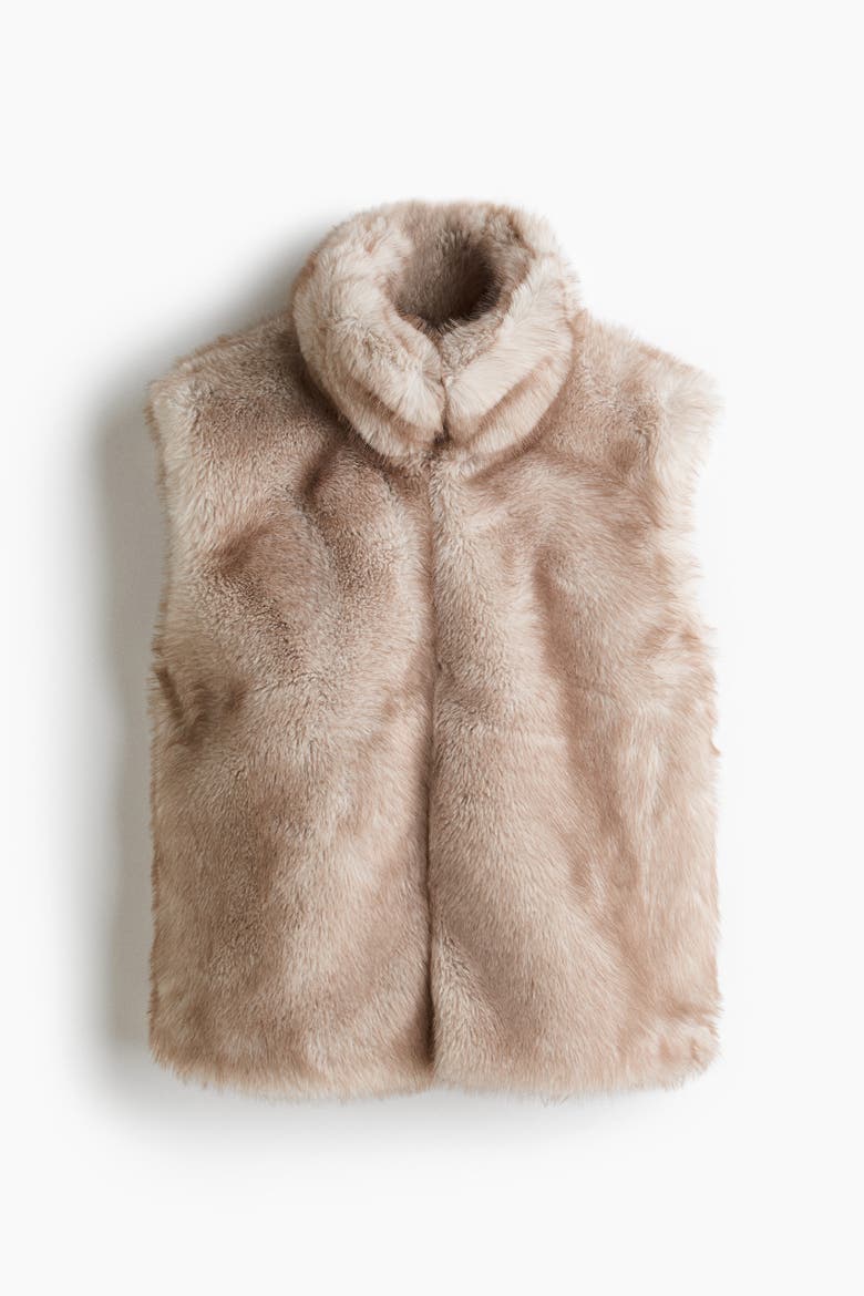 Fluffy Vest With Funnel Collar, Alternate, color, Dusty beige