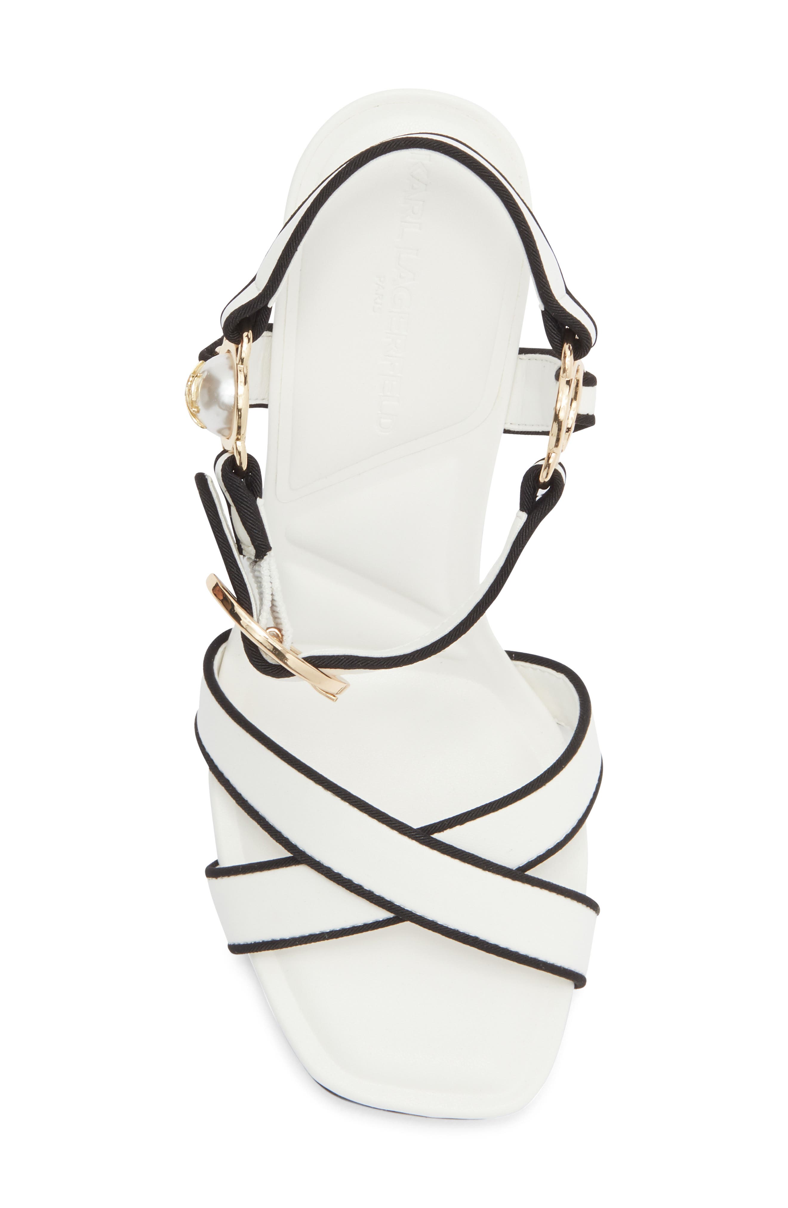 KARL LAGERFELD PARIS Daelin Ankle Strap Sandal, Alternate, color, Bright White/ Black