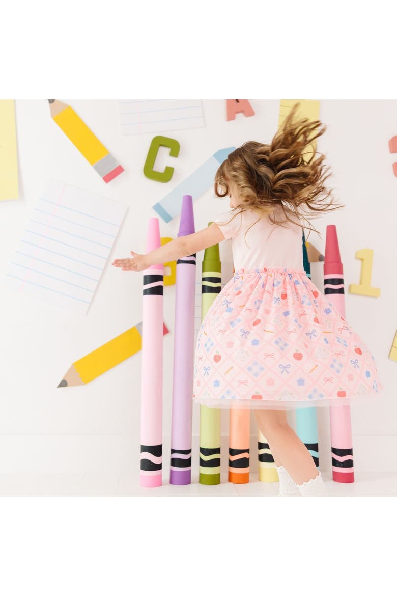 Back To School Trellis Short Sleeve Tutu Dress, Alternate, color, Pale Pink