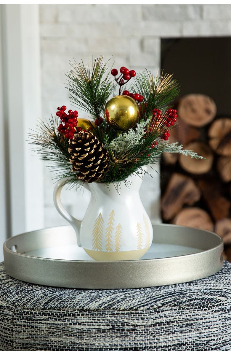 FLORA BUNDA 14" Xmas Mix in Ceramic Watering Pot, Alternate, color, White