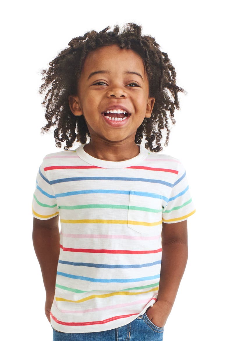 Kids Pocket Tee In Rainbow Stripe, Alternate, color, Ivory Rainbow Sunrise Stripe