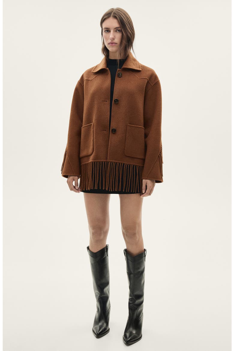 Fringed Wool Blend Coat, Alternate, color, TOBACCO BROWN