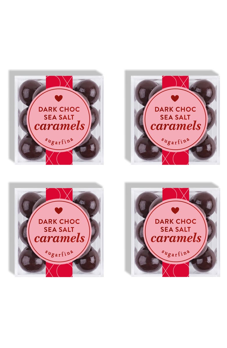 sugarfina Dark Chocolate Sea Salt Caramels Set of 4 Candy Cubes, Main, color, 