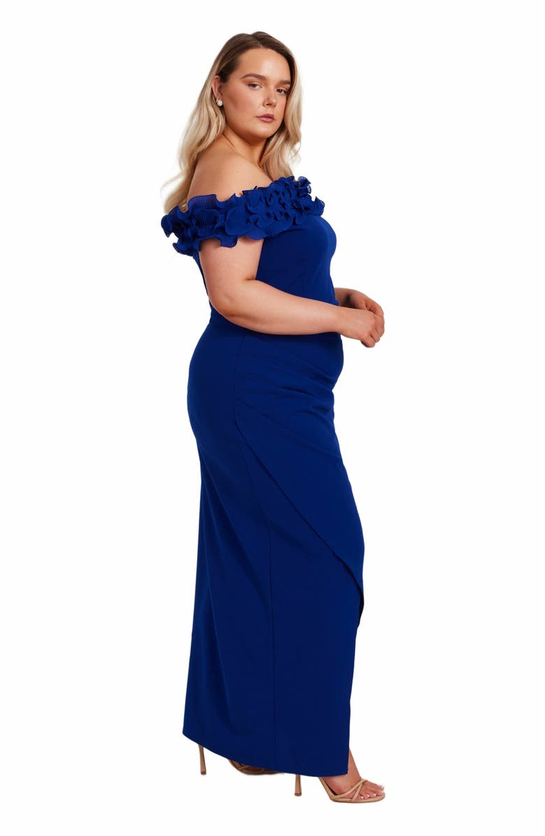 QUIZ Plus Size Bardot Ruffle Maxi Dress, Alternate, color,