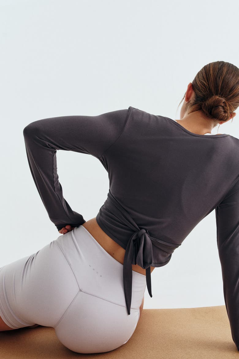 Cropped Tie-front Yoga Top With Softmove, Alternate, color, Slate gray