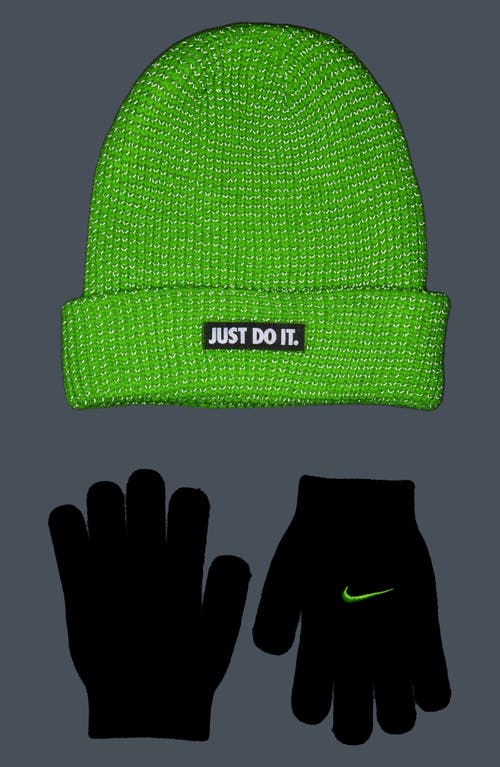 Nike Kids' Reflective Beanie & Gloves Set In Black