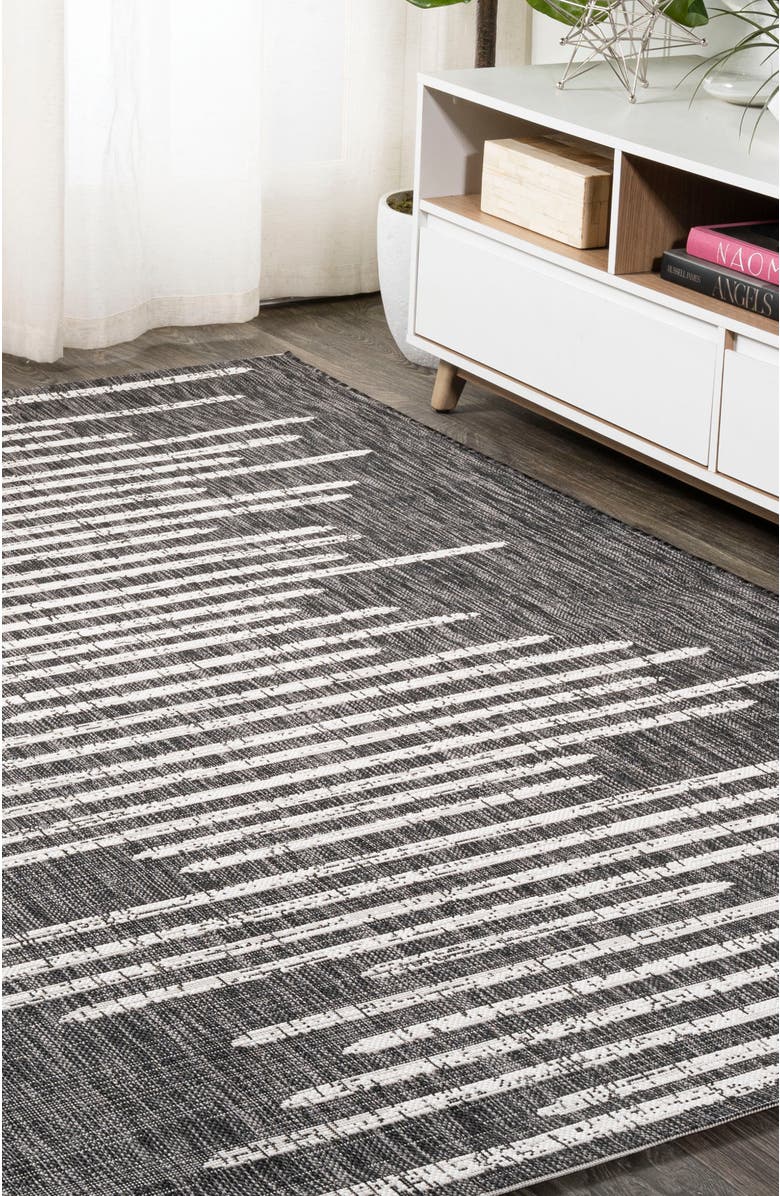 JONATHAN Y Zolak Berber Stripe Geometric Indoor/Outdoor Area Rug, Alternate, color, Black/Ivory