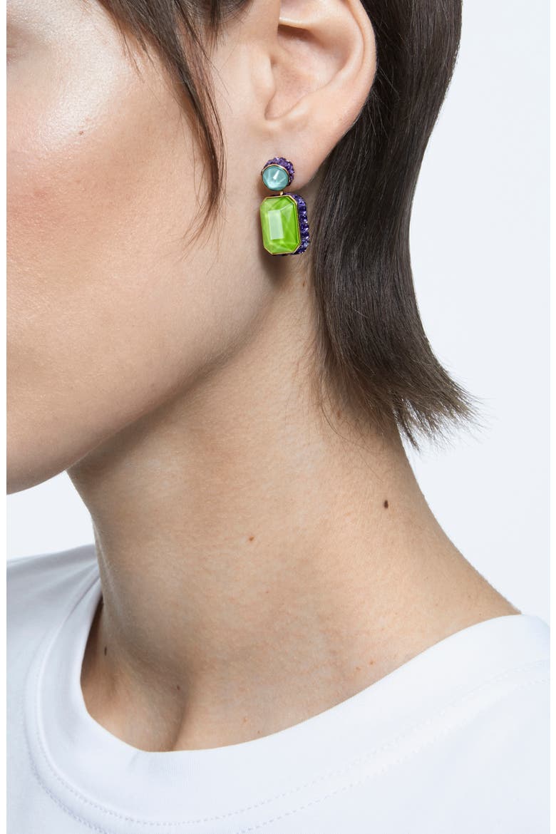 Chroma Swarovski Mismatched Crystal Drop Earrings, Alternate, color, GREEN