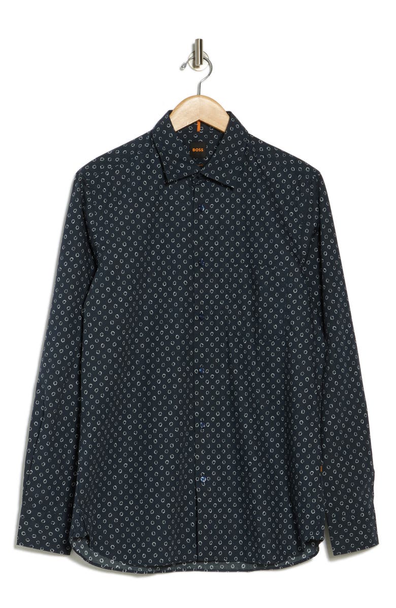 BOSS Remiton Cotton Button-Up Shirt, Alternate, color, Dark Blue