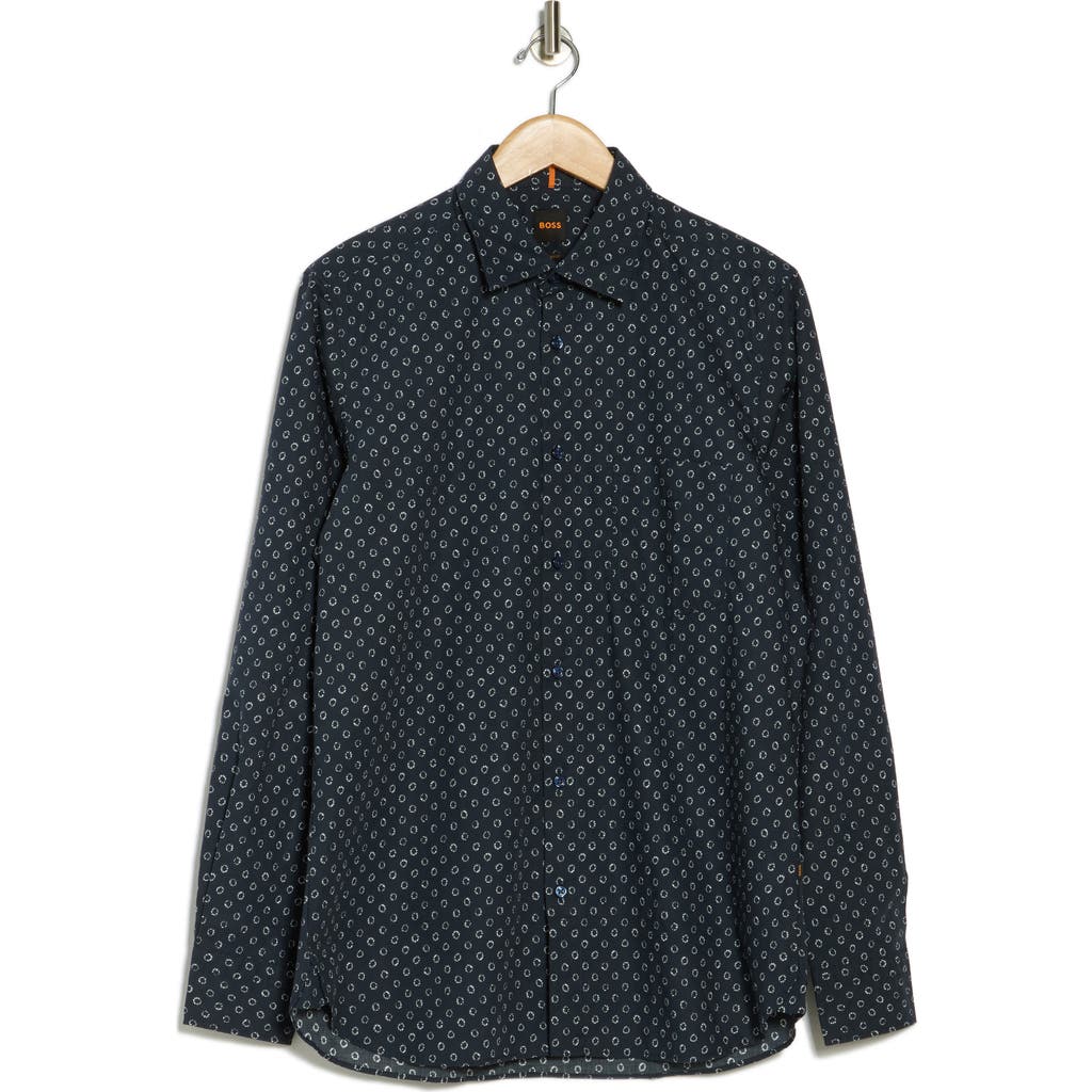 Hugo Boss Boss Remiton Cotton Button-up Shirt In Dark Blue