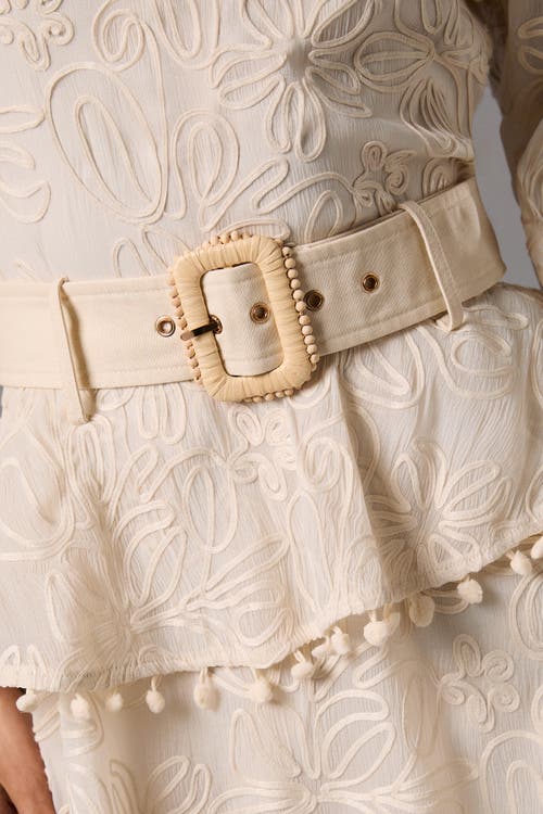 Coast Long Sleeve Tiered Skirt Belted Dress In Neutral