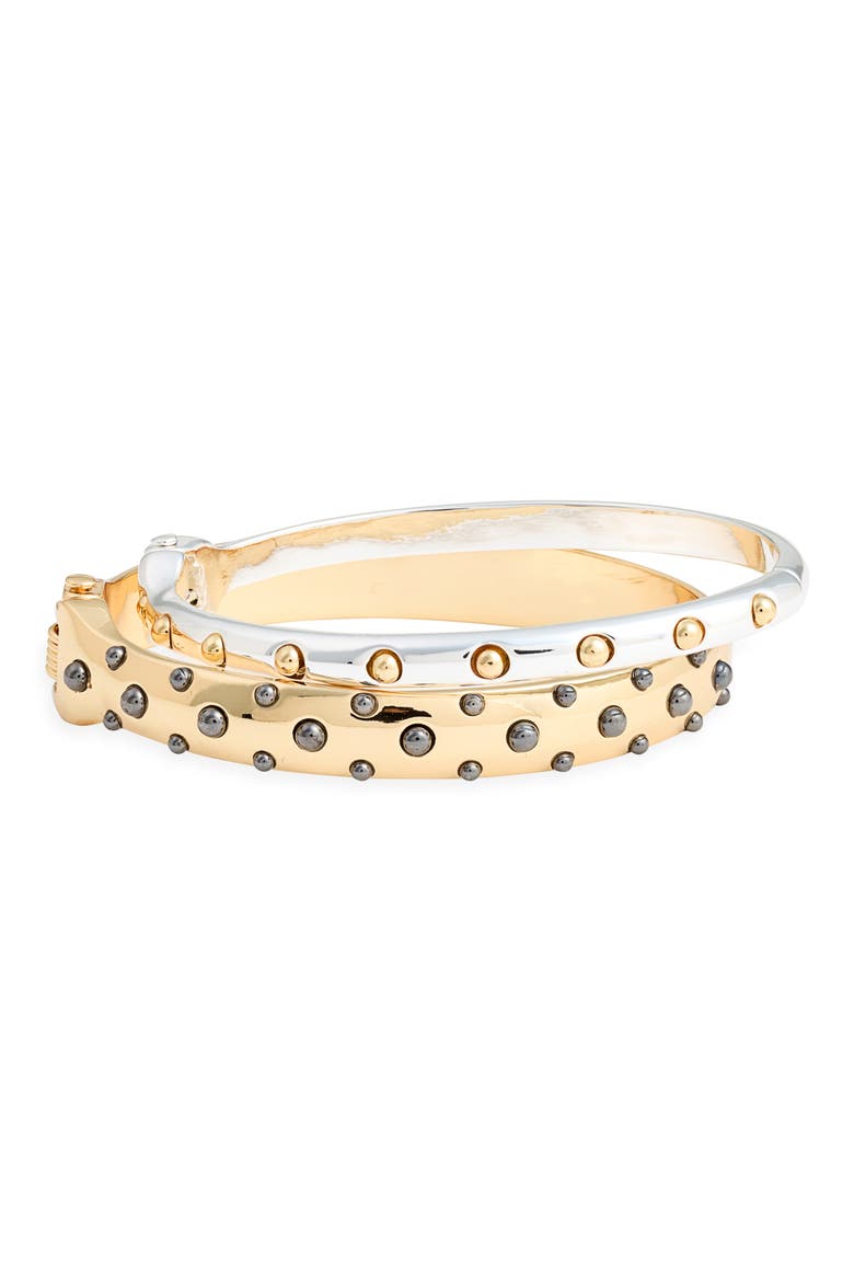 Set of 2 Studded Hinge Bangle Bracelets, Main, color, GOLD- SILVER- HEMATITE