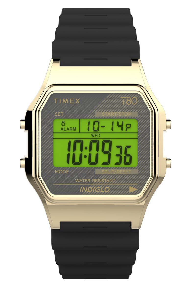 T80 Digital Resin Band Watch, 34mm, Main, color, GOLD/ GREY/ BLACK