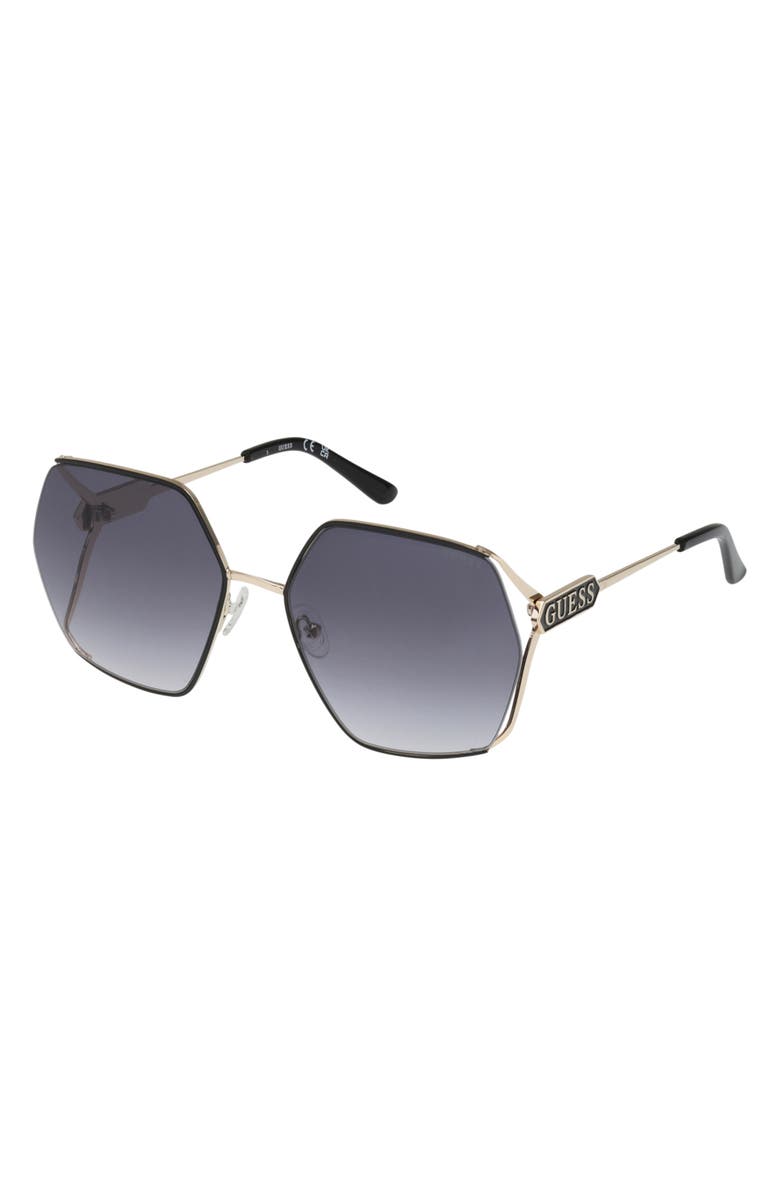 GUESS 60mm Geometric Sunglasses, Alternate, color, Gold / Gradient Smoke