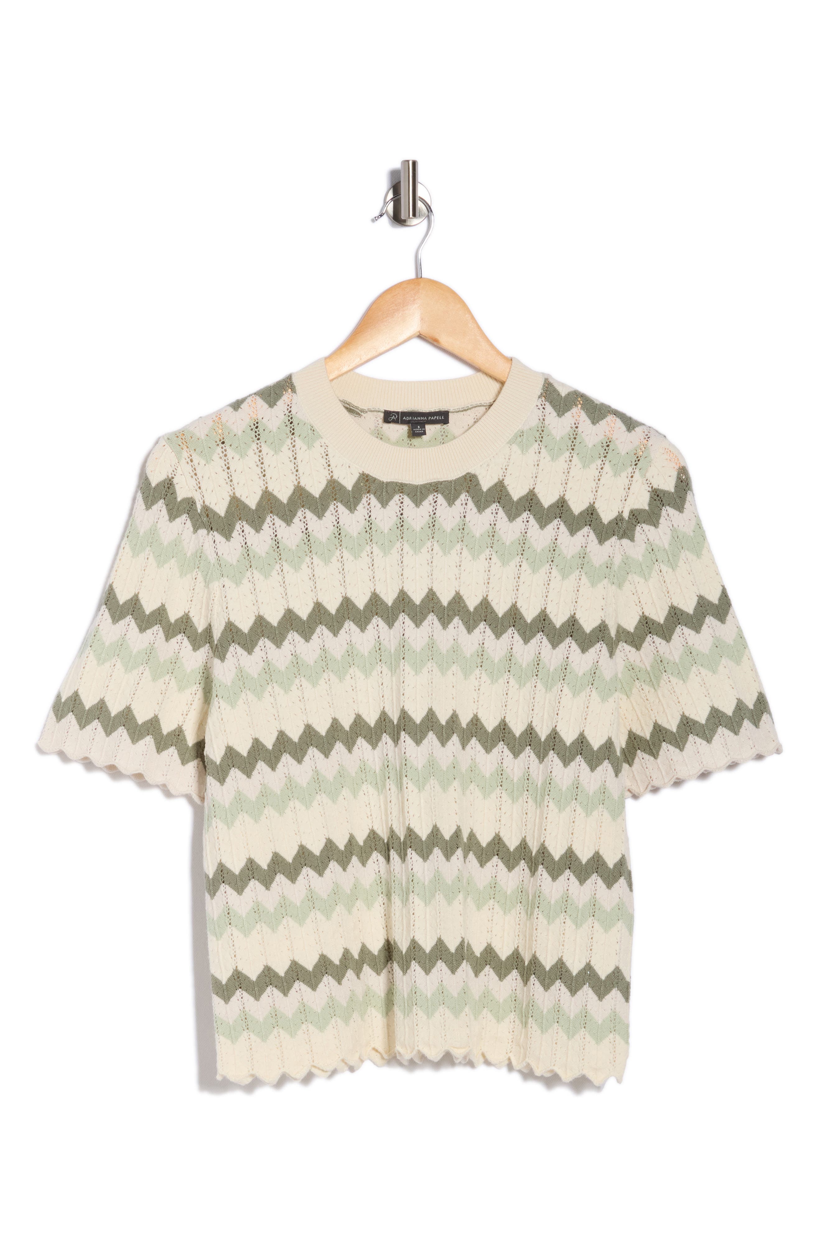 Adrianna Papell Zigzag Short Sleeve Pointelle Sweater