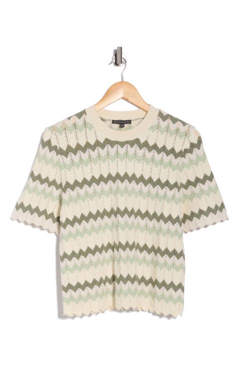 Zigzag Short Sleeve Pointelle Sweater