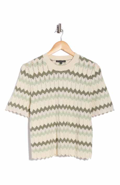 Adrianna Papell Zigzag Short Sleeve Pointelle Sweater