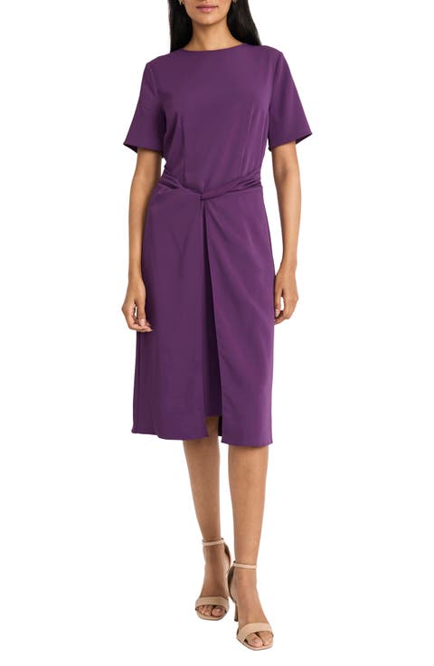 Short Sleeve Twisted Overlay Midi Dress