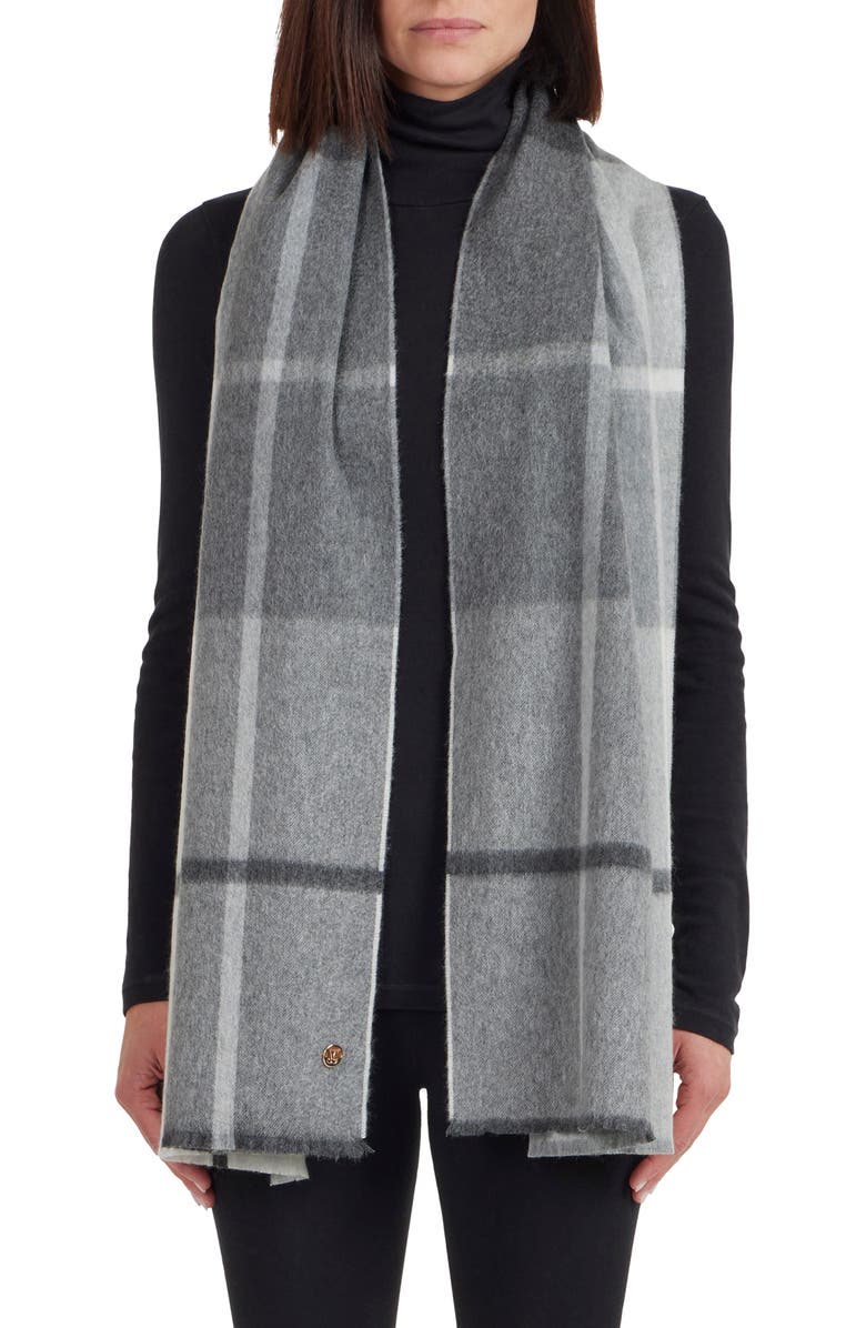 Bruno Magli Plaid Cashmere Scarf, Main, color, Grey