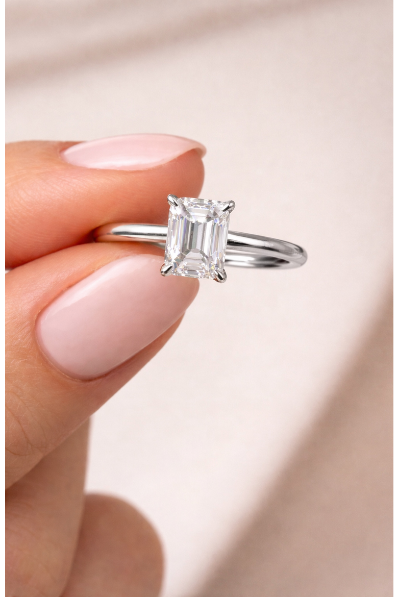 Valentina Moissanite 3 ct. t.w. Emerald Cut Solitaire Ring in Gold Vermeil, Alternate, color, Silver