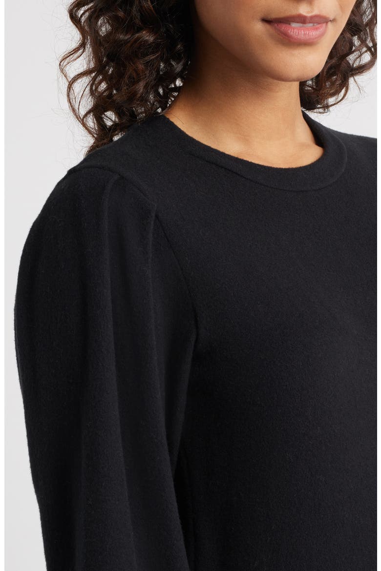 Pleated Long Sleeve Brushed Jersey Top, Alternate, color, BLACK