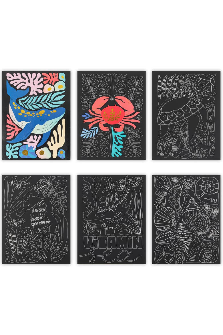 Scratch Art Paper Pad, Coastal & Oceanic, Alternate, color, Multicolored