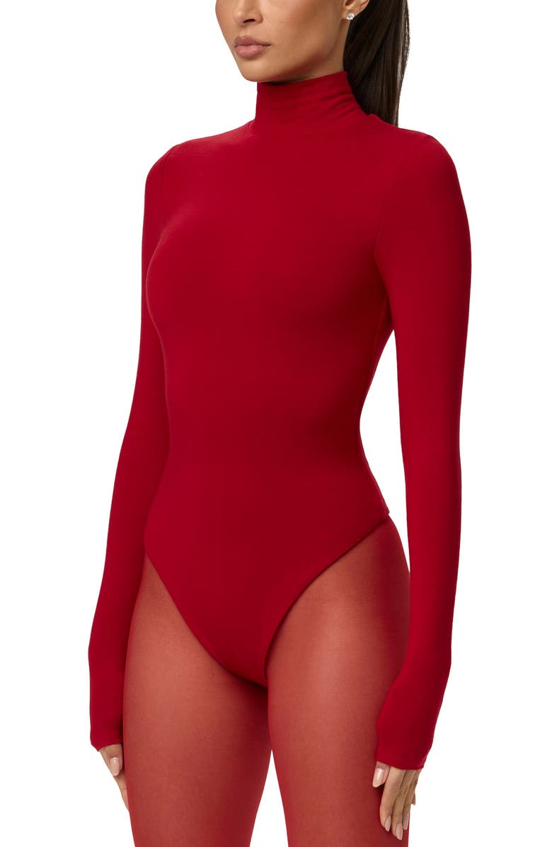 Naked Wardrobe Butter Turtleneck Long Sleeve Bodysuit, Alternate, color, Ruby Red