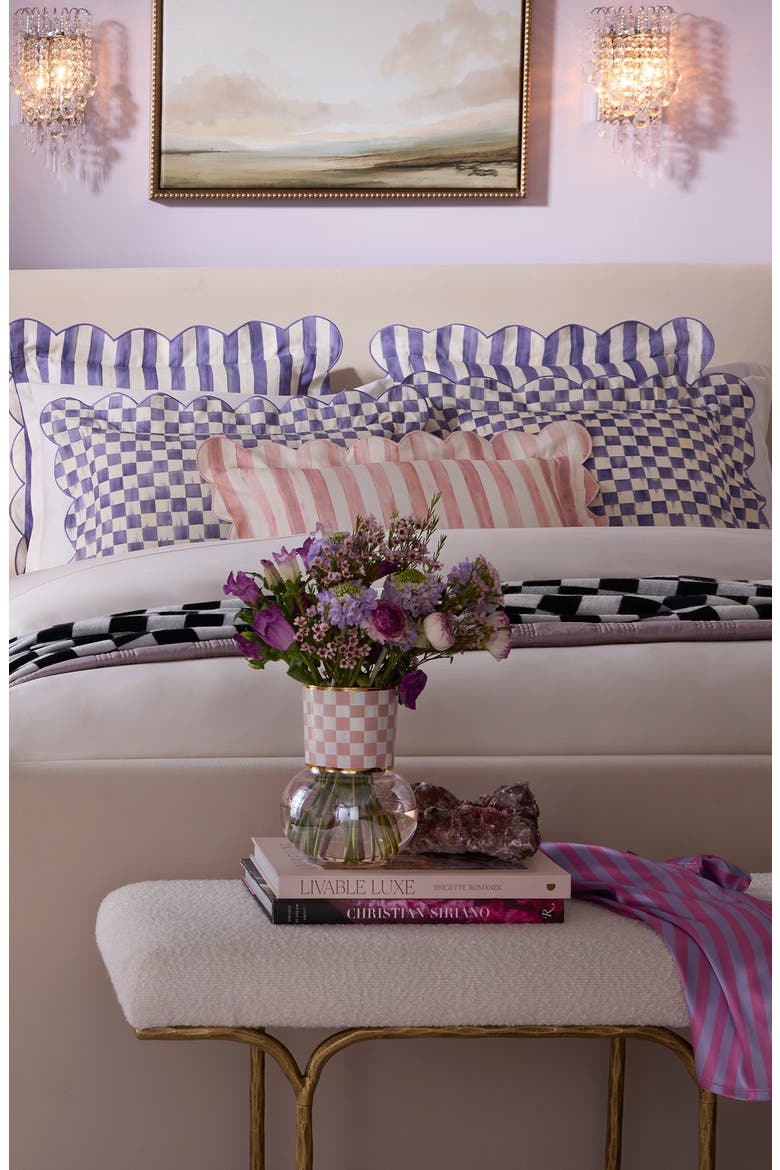 Violet Check Reversible Scallop Lumbar Pillow, Alternate, color, VIOLET