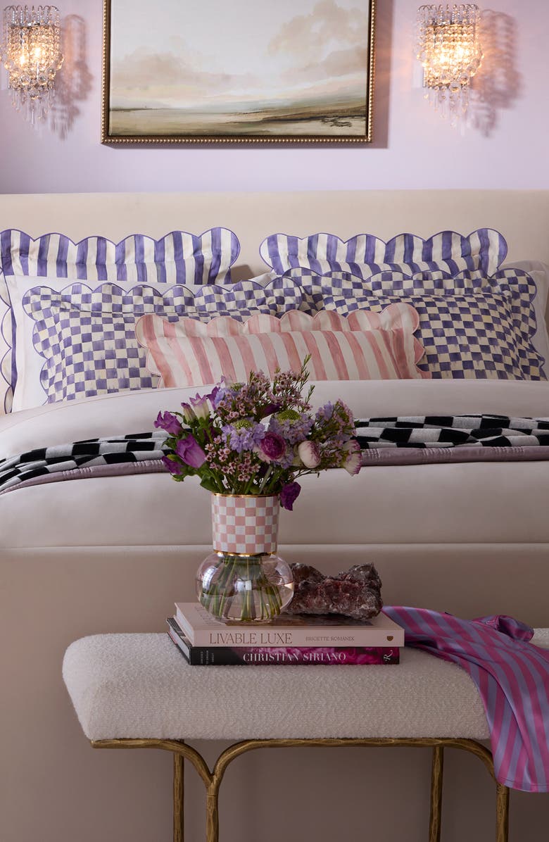 MACKENZIE CHILDS Violet Check Reversible Scallop Lumbar Pillow, Alternate, color, Violet
