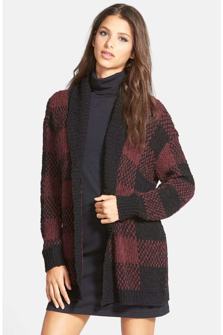 Plaid Open Cardigan, Main, color, BURGUNDY STEM LENNIE BUFFALO