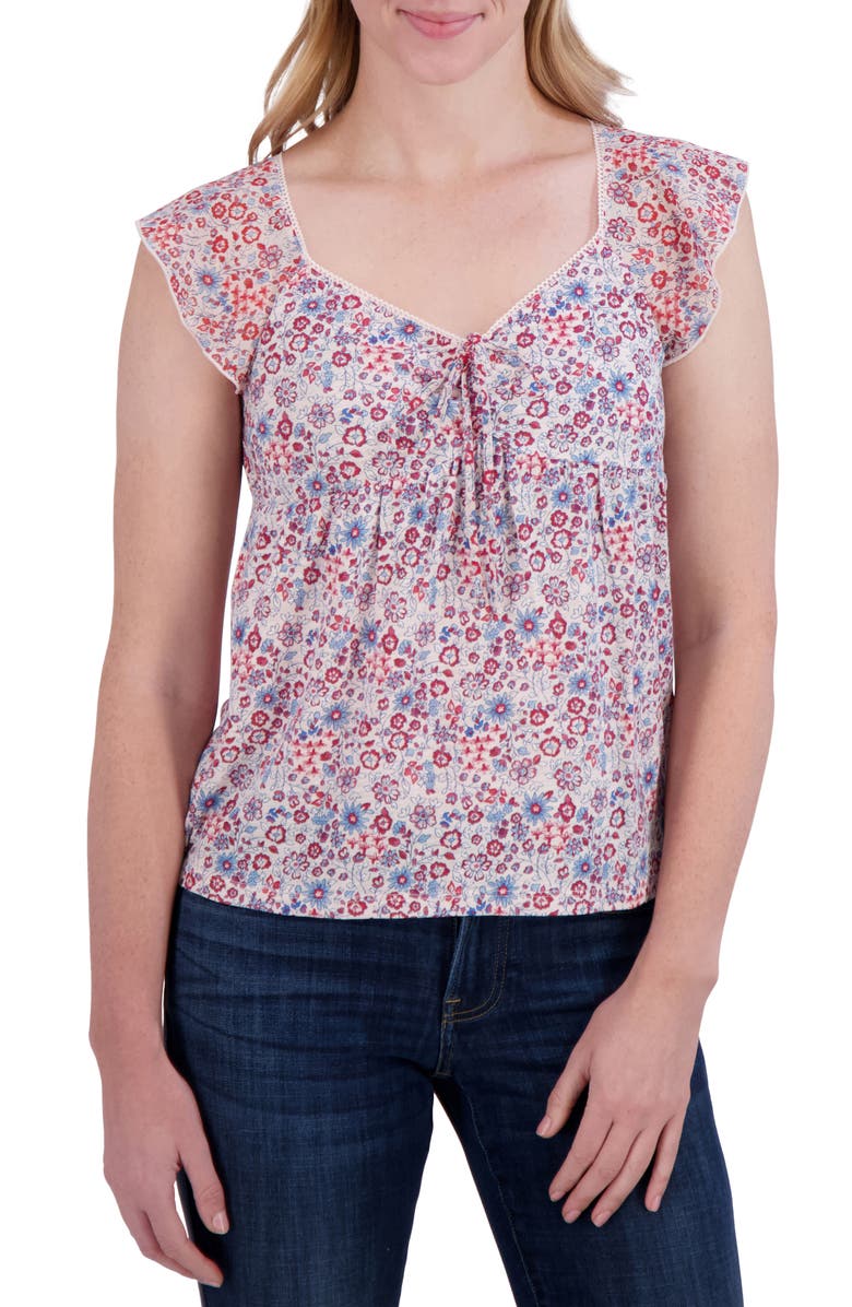 Lucky Brand Floral Tie Front Top, Main, color, Pink Floral