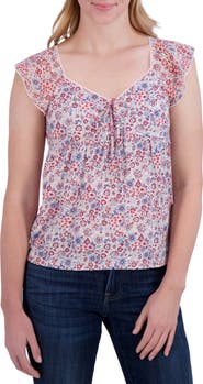 Lucky Brand Floral Tie Front Top