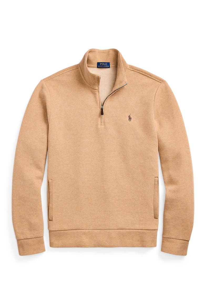 Double Knit Jacquard Quarter Zip Top, Alternate, color, CLASSIC CAMEL HEATHER