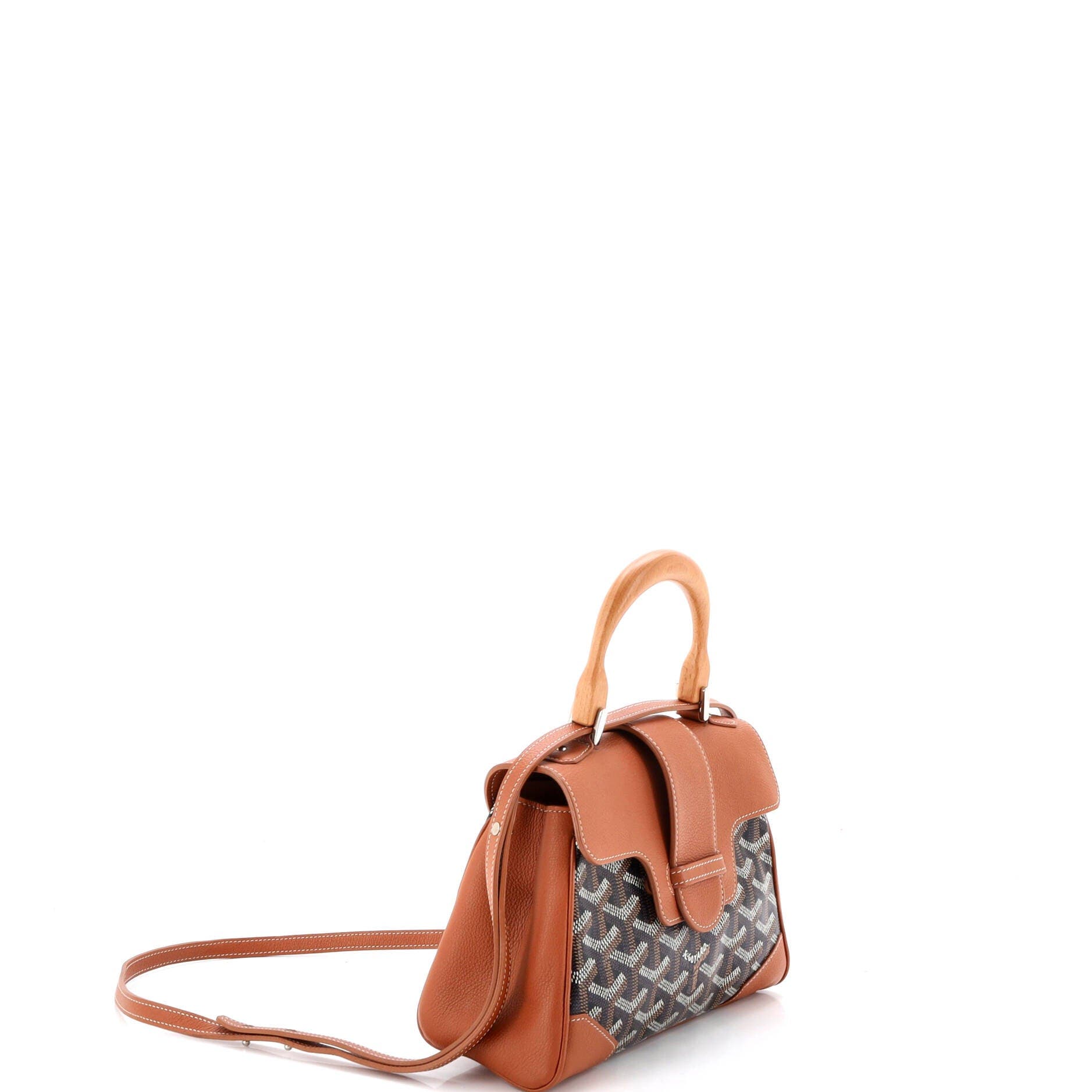 Pre-Owned Goyard Saigon Top Handle Bag Coated Canvas with Leather Mini, Alternate, color, Brown