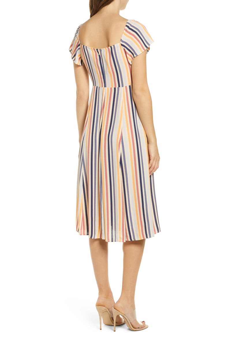 Tie Front A-Line Dress, Alternate, color, BEIGE TENDER STRIPE