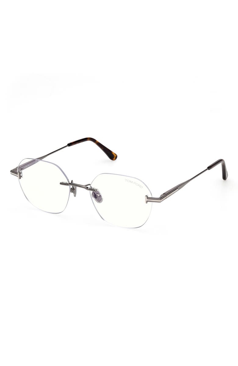 TOM FORD 52mm Geometric Optical Glasses, Alternate, color, Dark Gunmetal / Palladium
