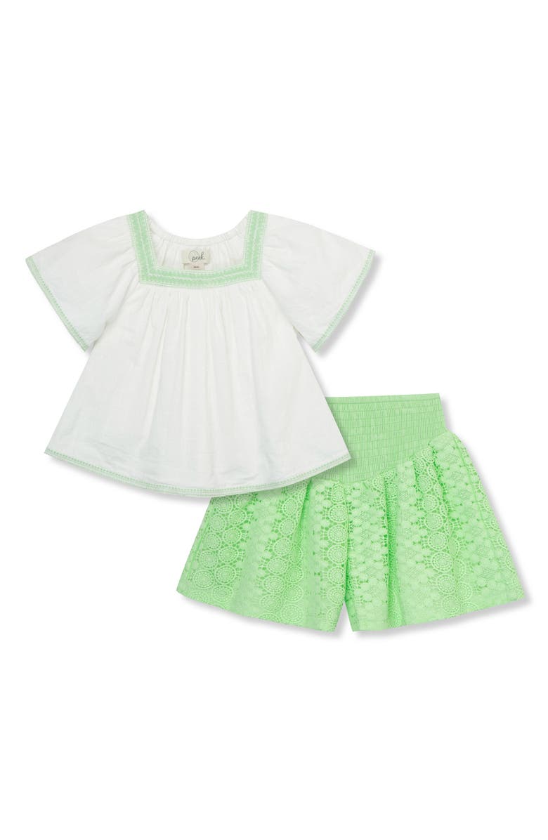 Peek Aren't You Curious Kids' Embroidered Gauze Lace Top & Shorts Set, Main, color, 