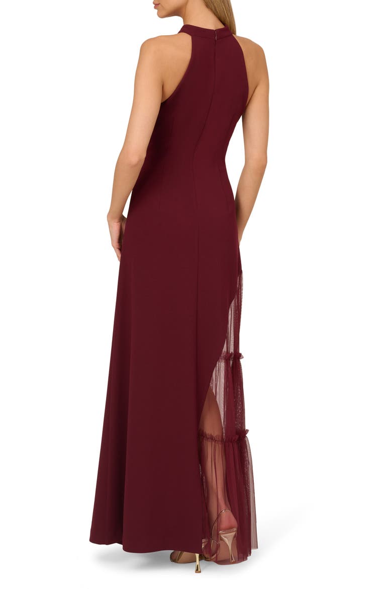 Stretch Mesh & Knit Crepe Gown, Alternate, color, BLACKENED RED