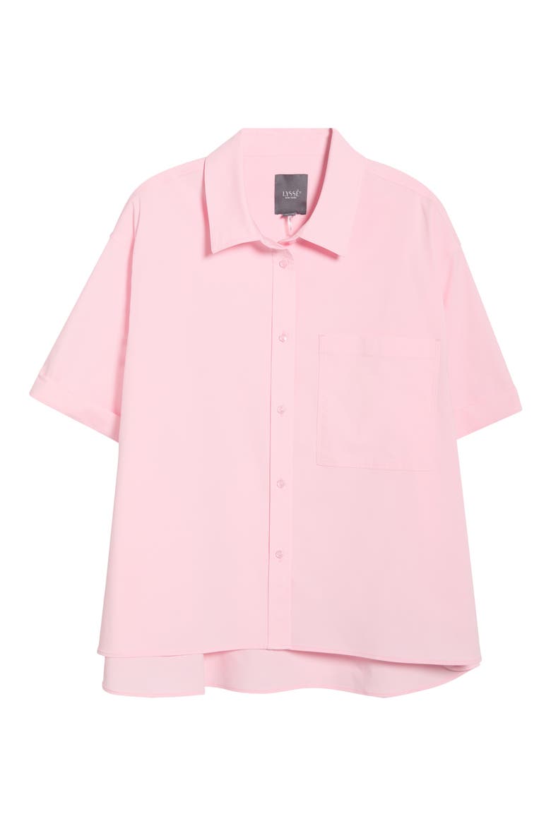 Corinna Oversize Short Sleeve Crop Button-Up Shirt, Alternate, color, ROSE