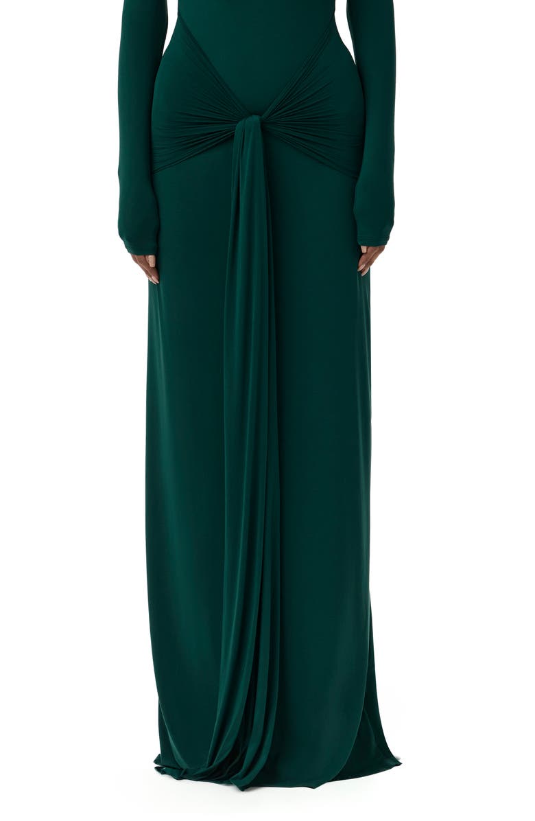 Naked Wardrobe Draped Tie Turtleneck Long Sleeve Maxi Dress, Alternate, color, Emerald