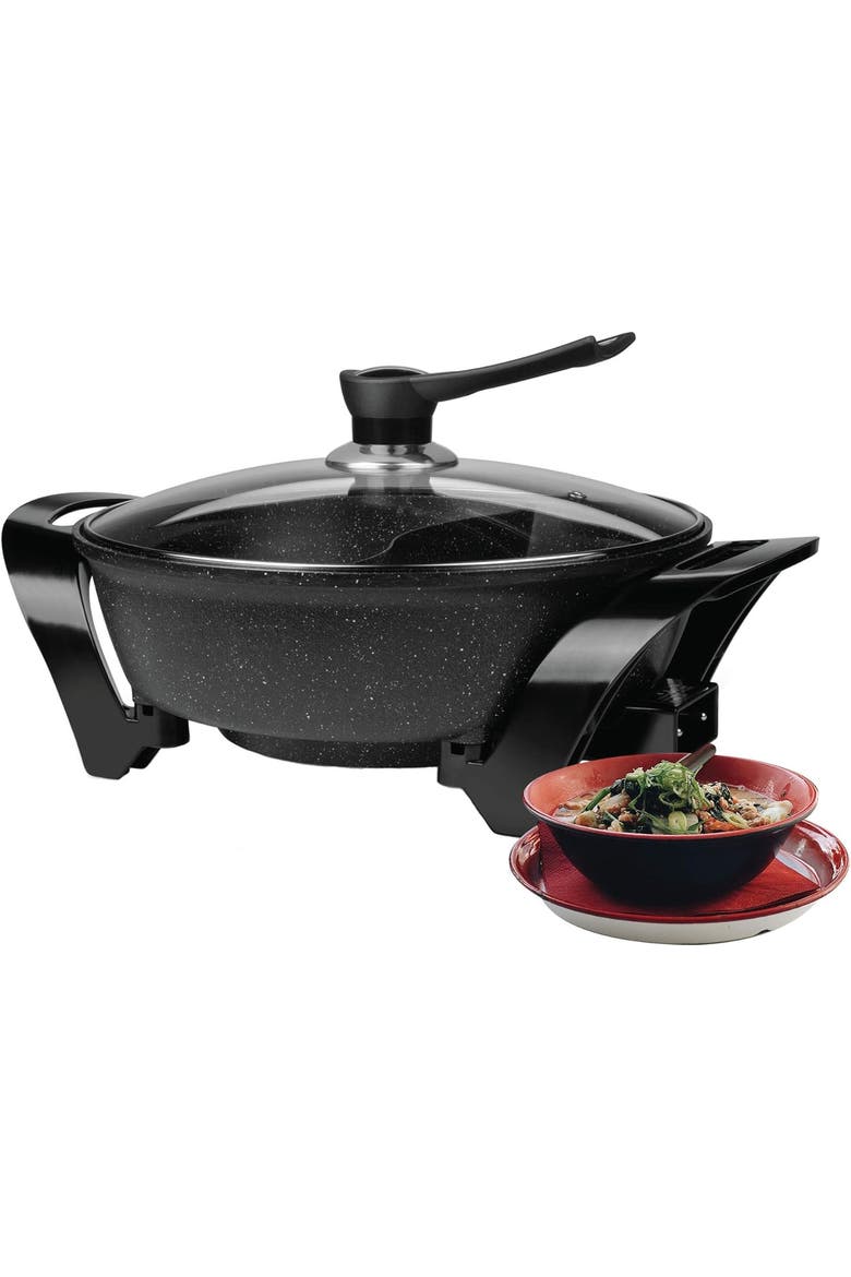 Electric Non-Stick Shabu Shabu Pot with Divider, Main, color, Black