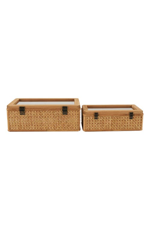 Uma Contemporary Set Of 2 Natural Rattan Boxes In Brown
