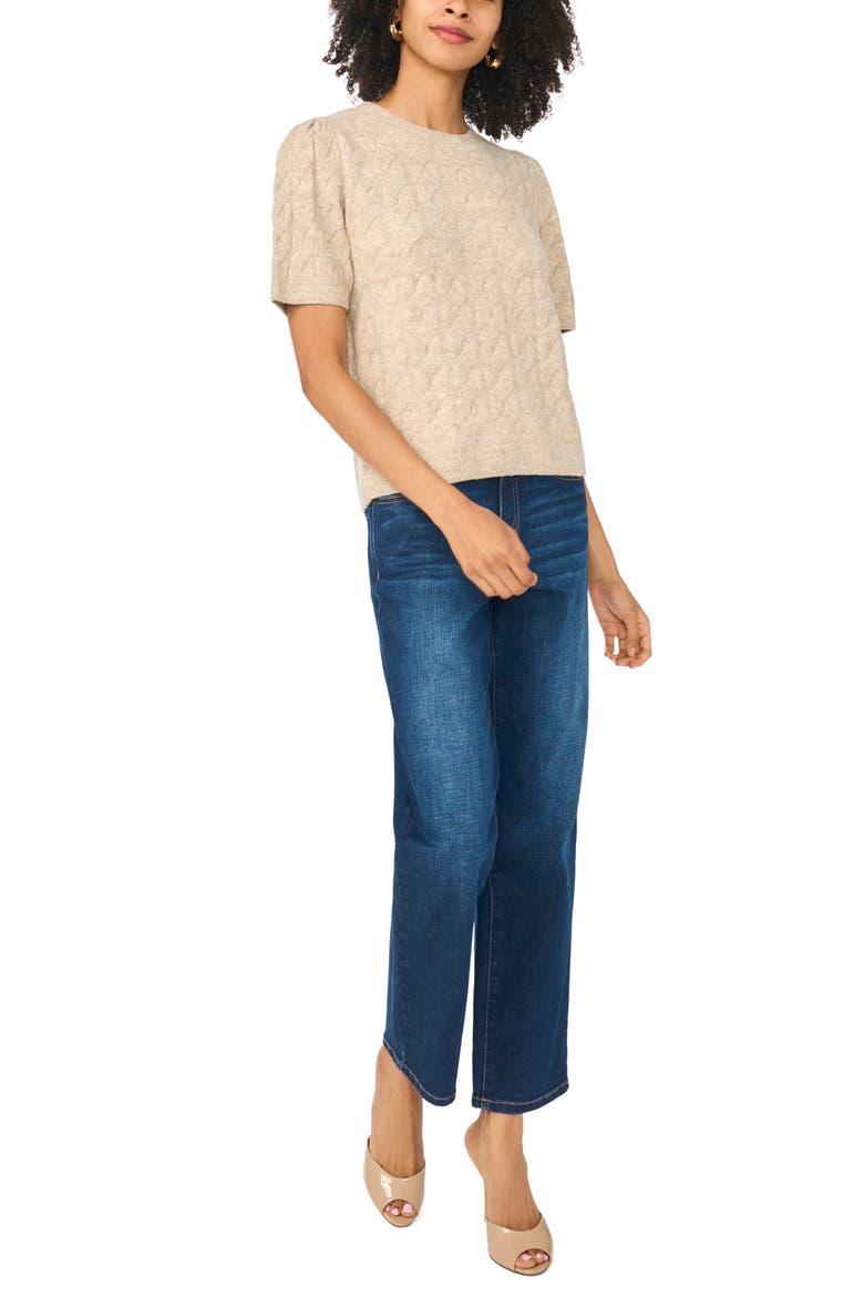 Cable Stitch Puff Sleeve Sweater, Alternate, color, OATMEAL