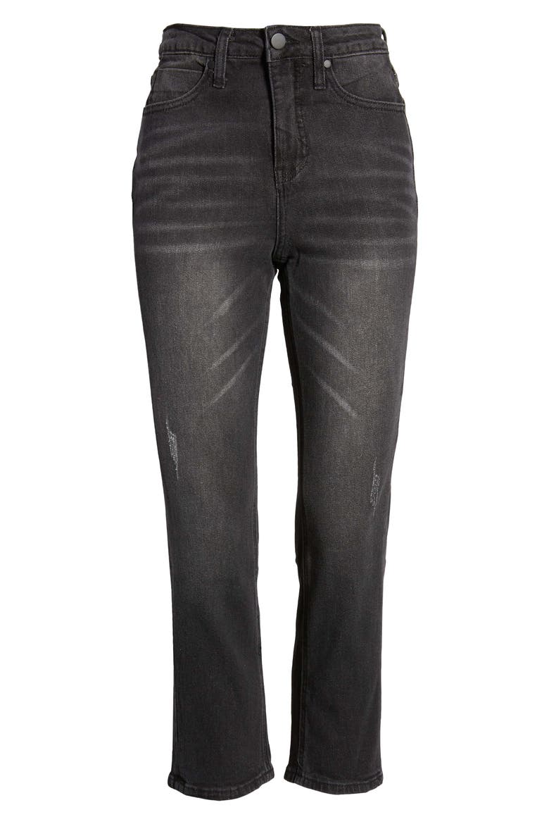 High Waist Crop Straight Leg Jeans, Alternate, color, BLACK WASH