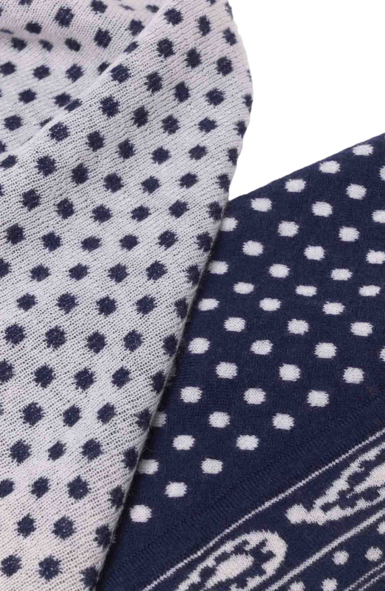 maje Reversible triangle scarf, Alternate, color, Navy Polka Dot Bandana Print