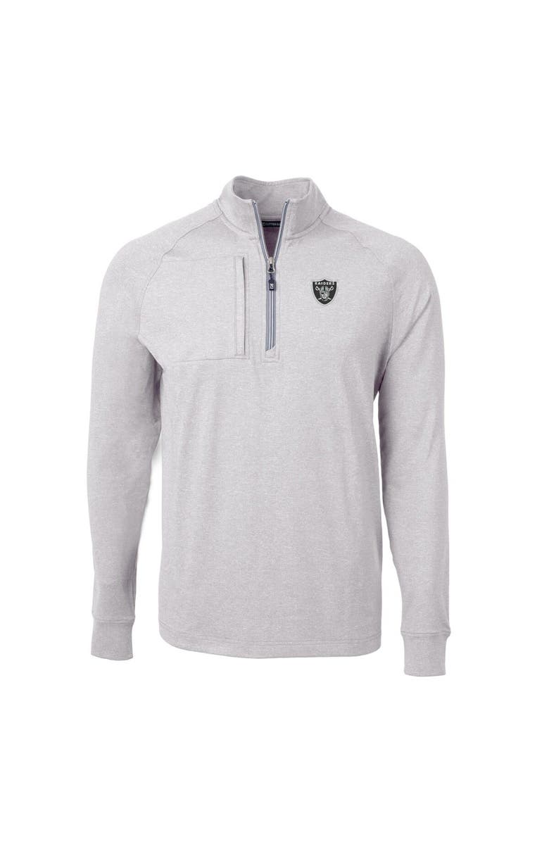 Cutter & Buck Men's Cutter & Buck Heather Gray Las Vegas Raiders Adapt Eco Knit Quarter-Zip Pullover Top, Alternate, color,
