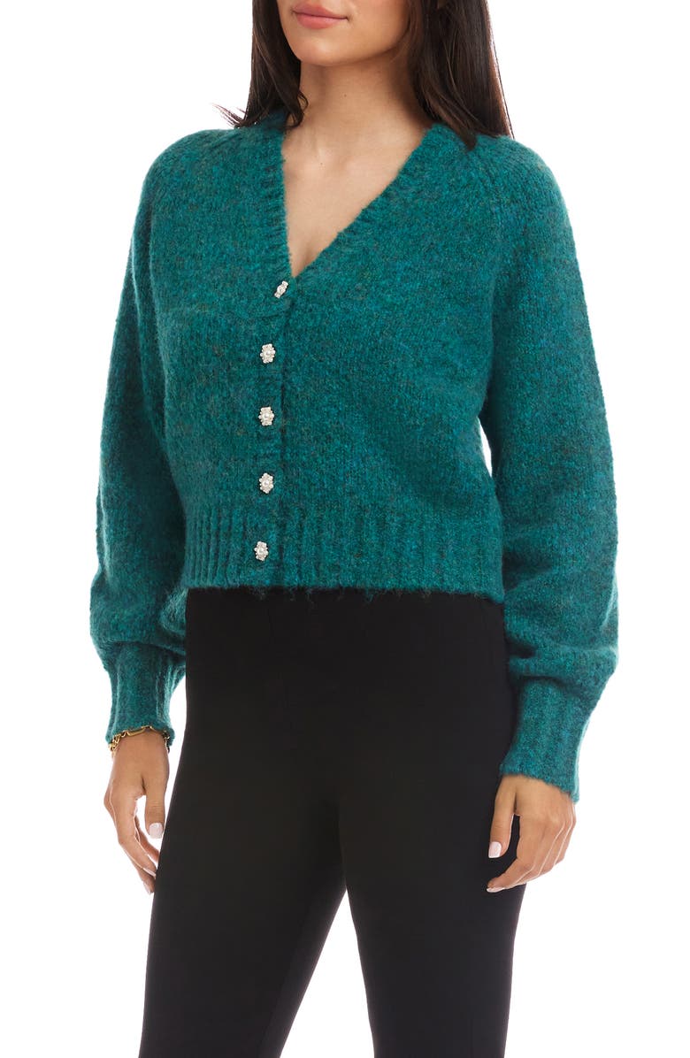 Karen Kane Pearl Button Cardigan, Alternate, color, Teal