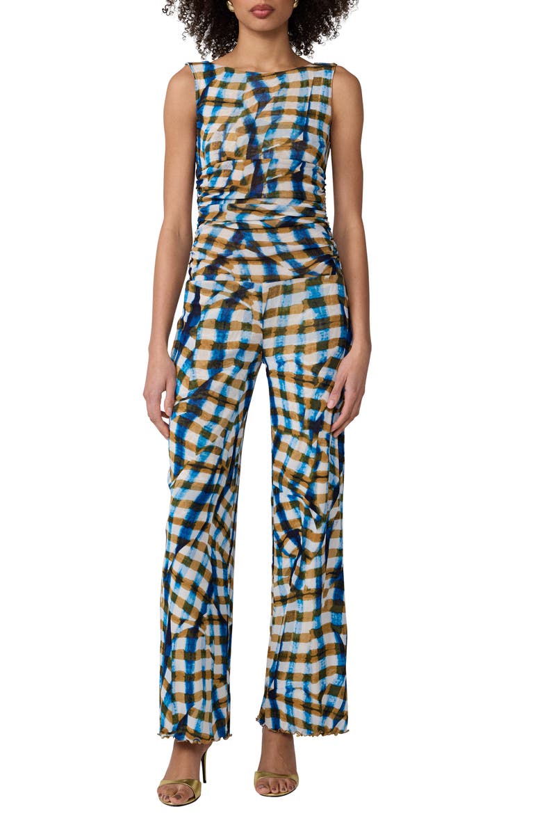 Diane von Furstenberg Cara Reversible Sleeveles Mesh Jumpsuit, Alternate, color, Sea Palm Mid Crete Blue