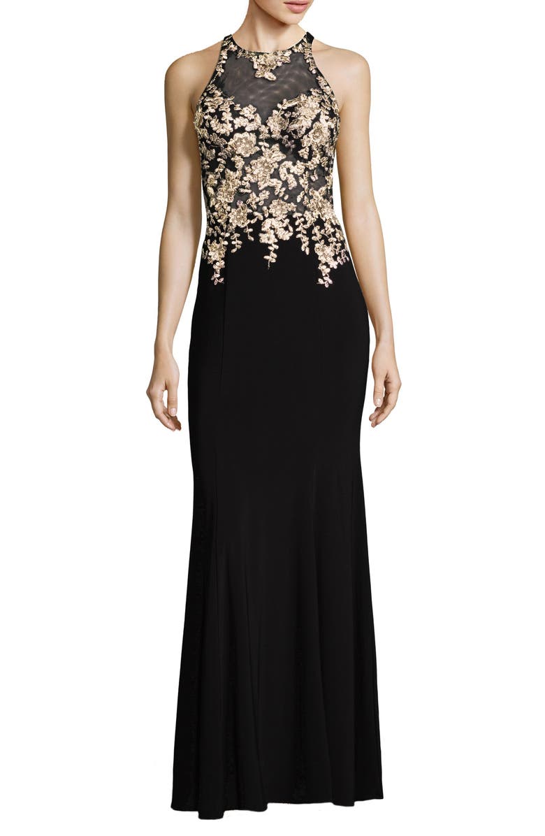 Xscape Evenings Xscape Floral Embroidered Gown, Main, color, 
