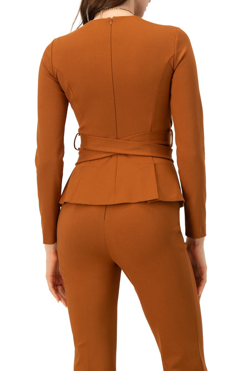 IVONNE Long Sleeve Top with Crossed Tie Straps, Alternate, color, Brown